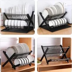 OBOSOE Diskställ i X-design – Fällbart 2-lagers Torkställ i Svart, Ingen Montering Krävs