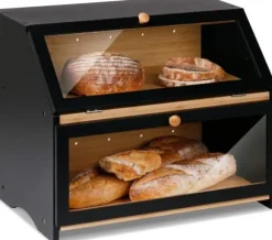 OBOSOE Dubbel Brödlåda i Trä för Köksbänk - Stor Tvånivå Brödförvaring med Rymlig Design