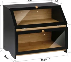 OBOSOE Dubbel Brödlåda i Trä för Köksbänk - Stor Tvånivå Brödförvaring med Rymlig Design