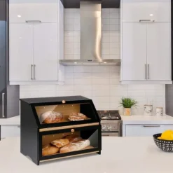 OBOSOE Dubbel Brödlåda i Trä för Köksbänk - Stor Tvånivå Brödförvaring med Rymlig Design