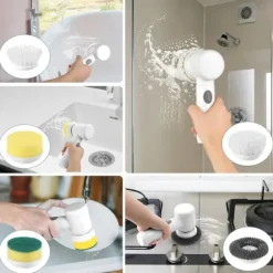 OBOSOE Elektrisk rengöringsborste med 5 utbytbara huvuden – USB-laddning, IPX6 vattentät, vit