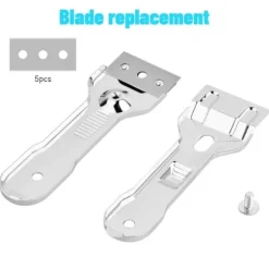 OBOSOE Glashällsskrapa / Glasskrapa i rostfritt stål – Med 5 utbytbara blad för fönster, spis och golv