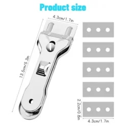 OBOSOE Glashällsskrapa / Glasskrapa i rostfritt stål – Med 5 utbytbara blad för fönster, spis och golv