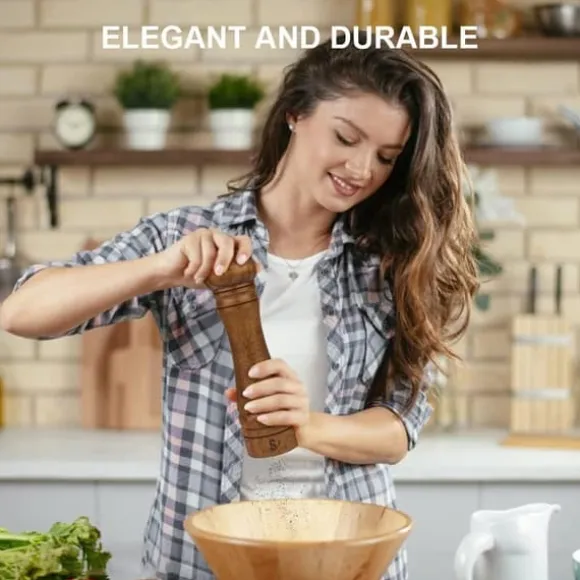 OBOSOE Handgjord 10 tums pepparkvarn i ekträ – Manuell kryddkvarn för peppar, salt och örter