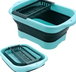 OBOSOE Hopfällbar Diskbalja med Avloppsplugg – Bärbar Tvättbalja / Hink 11L för Grönsaker, Camping, Husbil och Kök