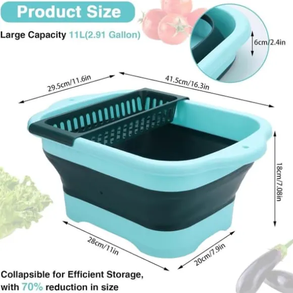 OBOSOE Hopfällbar Diskbalja med Avloppsplugg – Bärbar Tvättbalja / Hink 11L för Grönsaker, Camping, Husbil och Kök