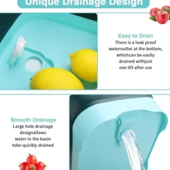 OBOSOE Hopfällbar Diskbalja med Avloppsplugg – Bärbar Tvättbalja / Hink 11L för Grönsaker, Camping, Husbil och Kök