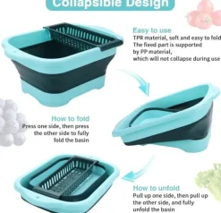 OBOSOE Hopfällbar Diskbalja med Avloppsplugg – Bärbar Tvättbalja / Hink 11L för Grönsaker, Camping, Husbil och Kök