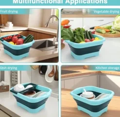 OBOSOE Hopfällbar Diskbalja med Avloppsplugg – Bärbar Tvättbalja / Hink 11L för Grönsaker, Camping, Husbil och Kök