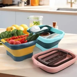 OBOSOE Hopfällbar Diskbalja med Avloppsplugg – Bärbar Tvättbalja / Hink 11L för Grönsaker, Camping, Husbil och Kök