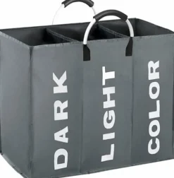 OBOSOE Hopfällbar Tvättkorg i Tyg med 3 Fack – Tvättsorterare & Förvaringskorg för Kläder och Leksaker