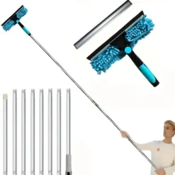 OBOSOE 2-i-1 Fönsterskrapa med Teleskopskaft 313cm – Fönstertvätt och Skrapa för Höga Fönster, Bilar, Dusch, Inomhus & Utomhus