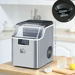 OBOSOE Ismaskin 20 kg/24h – 2,3L vattentank och 3,2L vattenbehållare, rostfritt stål, automatisk rengöring, silver, 25,2 x 36 x 37,1 cm