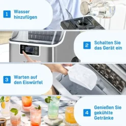 OBOSOE Ismaskin 20 kg/24h – 2,3L vattentank och 3,2L vattenbehållare, rostfritt stål, automatisk rengöring, silver, 25,2 x 36 x 37,1 cm