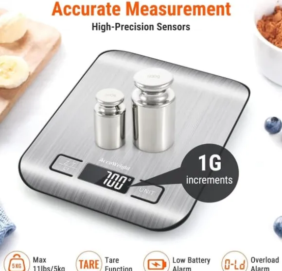 OBOSOE Köksvåg , Pocket Scale, rostfritt stål, 1g-5kg,tareringsfunktion och LCD-display – våg för mat och kaffe