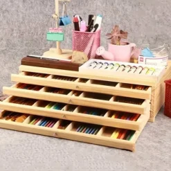 OBOSOE 4-lagers Träorganizer med Lådor - Mångfunktionell Förvaring för Pennor, Penslar & Verktyg | Portabel Hantverkslåda & Blomarrangemangsstation