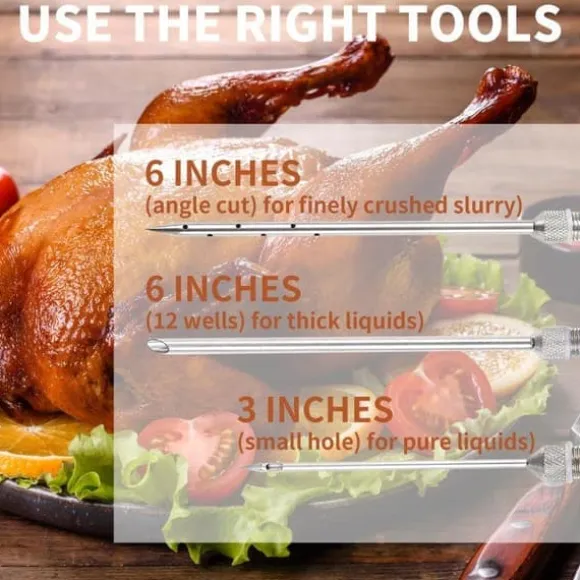 OBOSOE Marinadspruta i rostfritt stål – Köttspruta med 3 nålar för BBQ, grill, stek och marinad