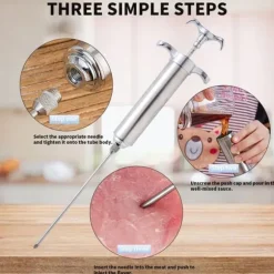 OBOSOE Marinadspruta i rostfritt stål – Köttspruta med 3 nålar för BBQ, grill, stek och marinad