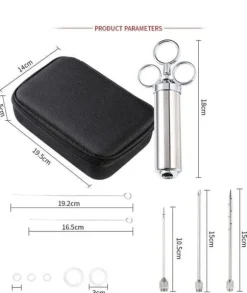 OBOSOE Marinadspruta i rostfritt stål – Köttspruta med 3 nålar för BBQ, grill, stek och marinad