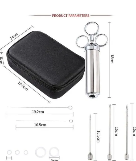 OBOSOE Marinadspruta i rostfritt stål – Köttspruta med 3 nålar för BBQ, grill, stek och marinad