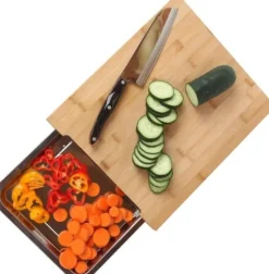 OBOSOE Naturlig Bambu Skärbräda med Avtagbart Rostfritt Stålfack - Multifunktionell Köksbräda för Kött, Grönsaker & Bakning | Miljövänlig & Hygienisk | CDON