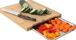 OBOSOE Naturlig Bambu Skärbräda med Avtagbart Rostfritt Stålfack - Multifunktionell Köksbräda för Kött, Grönsaker & Bakning | Miljövänlig & Hygienisk | CDON