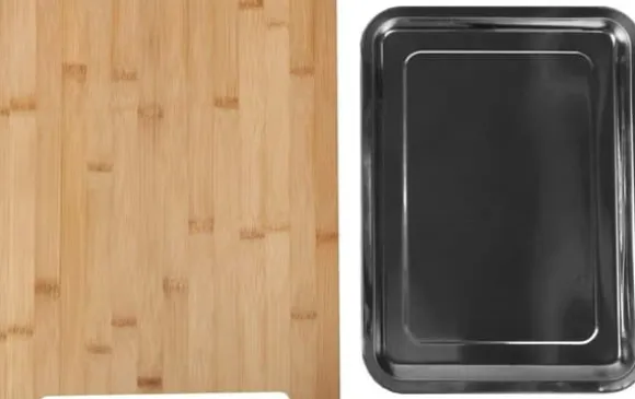 OBOSOE Naturlig Bambu Skärbräda med Avtagbart Rostfritt Stålfack - Multifunktionell Köksbräda för Kött, Grönsaker & Bakning | Miljövänlig & Hygienisk | CDON