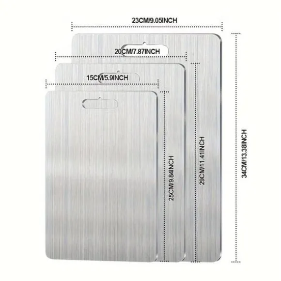 OBOSOE 3-Pack Dubbelsida Skärbrädor i Rostfritt Stål – Mögelresistenta & Vattentåliga Skärbrädor för Kök