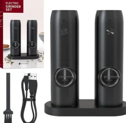 OBOSOE 2-Pack Elektrisk Pepparkvarn – Justerbar Grovhet, LED-ljus, Med Bas och Borste för Kök och BBQ