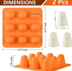 OBOSOE 2-Pack Halloween Silikonform, 3D Spökform, Non-stick Chokladformar med 9 Hål för Gelé, Gummy, Pudding