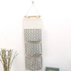 OBOSOE 3-Pack Hängande Förvaringspåse med 3 Fack - Bomull/Linne Väggförvaring för Sovrum, Vardagsrum och Kök