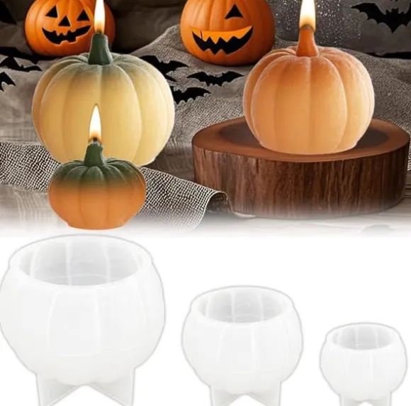 OBOSOE 3-Pack Pumpa Silikonformar – Resin Ljusformar för Heminredning, Ljusgjutning & Handgjord Tvål, Halloween-dekoration