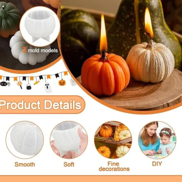 OBOSOE 3-Pack Pumpa Silikonformar – Resin Ljusformar för Heminredning, Ljusgjutning & Handgjord Tvål, Halloween-dekoration