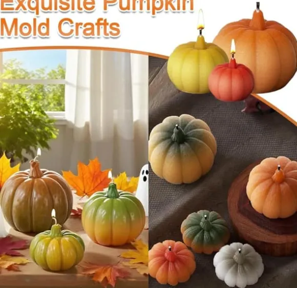 OBOSOE 3-Pack Pumpa Silikonformar – Resin Ljusformar för Heminredning, Ljusgjutning & Handgjord Tvål, Halloween-dekoration