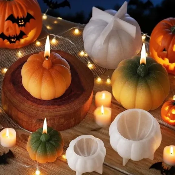 OBOSOE 3-Pack Pumpa Silikonformar – Resin Ljusformar för Heminredning, Ljusgjutning & Handgjord Tvål, Halloween-dekoration