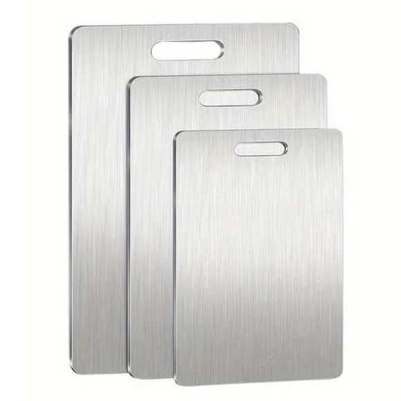 OBOSOE 3-pack Rostfria Stålskärbrädor - Dubbelsidiga Köksbrädor Mögelresistenta & Fukttåliga | Professionell Köksutrustning för Hemmet