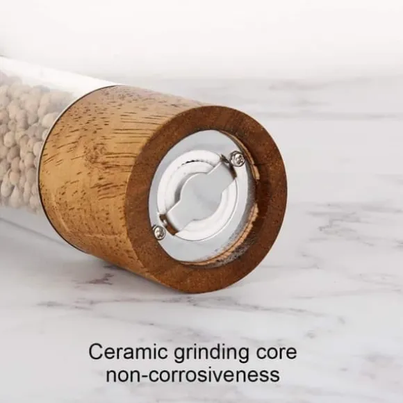 OBOSOE 2-Pack Salt- & Pepparkvarn – Manuell Kryddkvarn i Akryl & Trä, Justerbar Grov/Fint för Kök