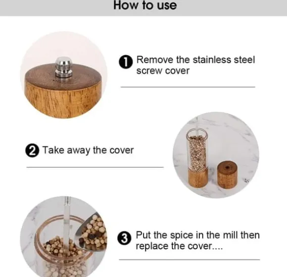 OBOSOE 2-Pack Salt- & Pepparkvarn – Manuell Kryddkvarn i Akryl & Trä, Justerbar Grov/Fint för Kök