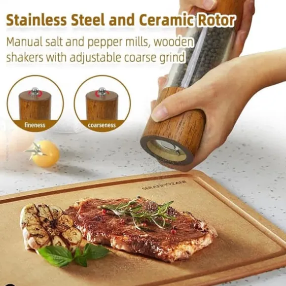 OBOSOE 2-Pack Salt- & Pepparkvarn – Manuell Kryddkvarn i Akryl & Trä, Justerbar Grov/Fint för Kök