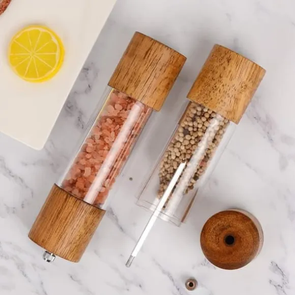 OBOSOE 2-Pack Salt- & Pepparkvarn – Manuell Kryddkvarn i Akryl & Trä, Justerbar Grov/Fint för Kök