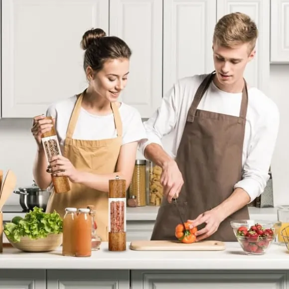 OBOSOE 2-Pack Salt- & Pepparkvarn – Manuell Kryddkvarn i Akryl & Trä, Justerbar Grov/Fint för Kök