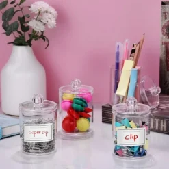 OBOSOE 4-Pack Transparenta Förvaringsburkar för Smink och Småföremål