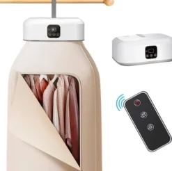 OBOSOE Portabel Klädtork, Mini Torktumlare med Fjärrkontroll, Fällbar Elektrisk Torkmaskin med Torkpåse för Resa, Husvagn, Hem