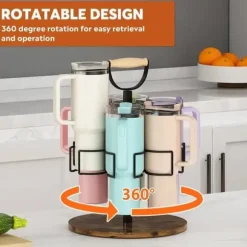 OBOSOE Roterbart gjutjärnsglasställ med handtag - Slipfast träbas, 360° rotation, kolfatställning, praktiskt för kök & vardagsrum