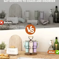 OBOSOE Roterbart gjutjärnsglasställ med handtag - Slipfast träbas, 360° rotation, kolfatställning, praktiskt för kök & vardagsrum