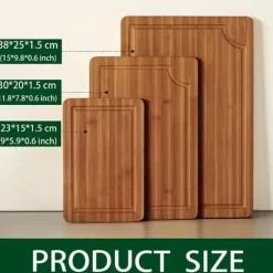 OBOSOE Skärbrädor i Bambu 3-pack – Tjocka Träskärbrädor för Kött, Grönsaker & Frukt – Jul, Halloween & Högtider