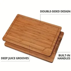 OBOSOE Skärbrädor i Bambu 3-pack – Tjocka Träskärbrädor för Kött, Grönsaker & Frukt – Jul, Halloween & Högtider