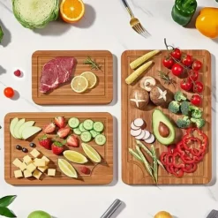 OBOSOE Skärbrädor i Bambu 3-pack – Tjocka Träskärbrädor för Kött, Grönsaker & Frukt – Jul, Halloween & Högtider