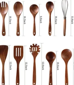 OBOSOE Trä Kökstillbehör Set, 10-delars Matlagningsredskap Set i Teakträ, Non-stick & Ergonomisk Design