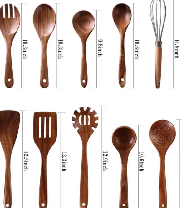 OBOSOE Trä Kökstillbehör Set, 10-delars Matlagningsredskap Set i Teakträ, Non-stick & Ergonomisk Design